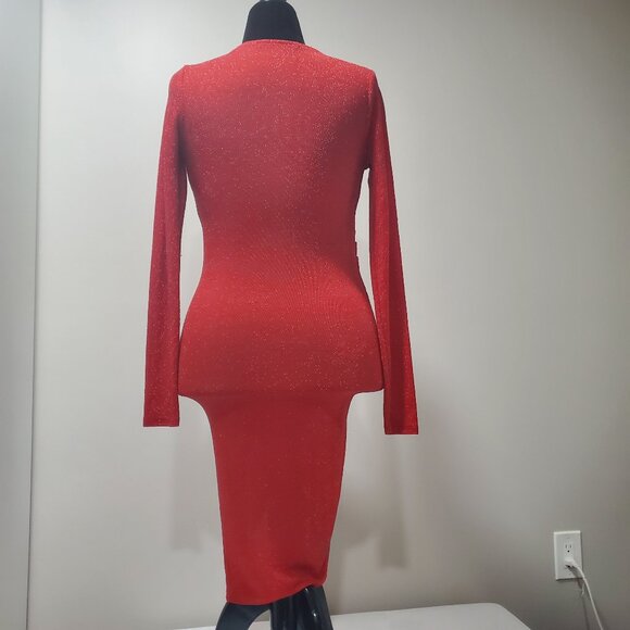 SYMPHONY RED GLITTER GLAMOROUS COCKTAIL WRAP DRESS SIZE M - Picture 6 of 9